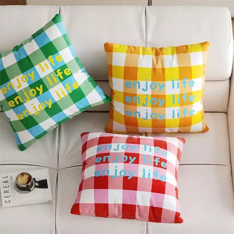 Korean Style Plaid Throw Pillow Cover Decorative Square Long Waist Cushion For Living Room Bedroom Sofa Car Home Decor