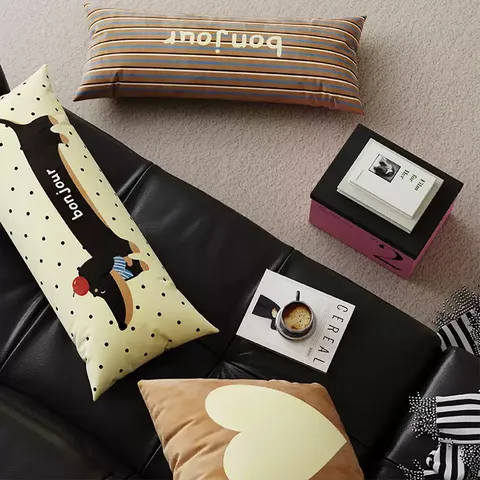 Estilo Crema Lindo Cachorro Dibujos Animados A Rayas Peluche Funda de Cojín Decorativo Sala Cama Pierna Almohada