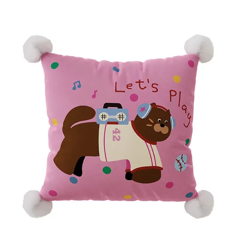 Schattige Puppy Cartoon Bedrukte Pluche Kussenhoes Woonkamer Bank Bed Kussen Met Pompon Rand