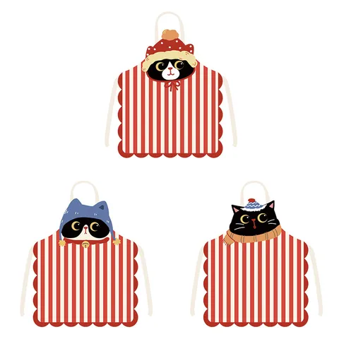Tablier de Cuisine Mignon Imprimé Chat de Dessin Animé Sans Manches en Polyester pour Cuisine Cuisson Nettoyage Adultes Enfants