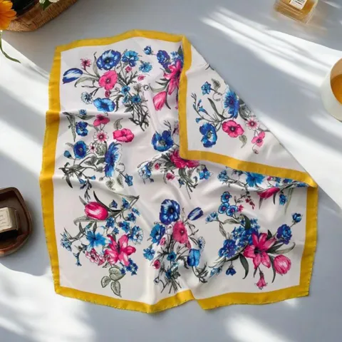 Damen Vintage Floral Satin Quadratischer Schal Eleganter Seidengefühl Halstuch Mode Haar Bandana Büro Kopfwickel Geschenk