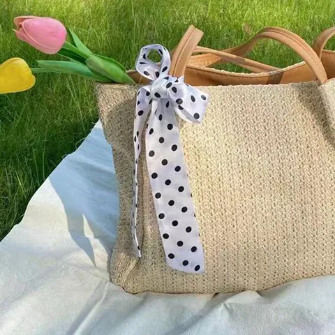 Vrouwen Retro Polka Dot Satijn Zijde Sjaal Lang Smal Dun Lint Haarband Tas Sjaal Veelzijdig Nek Hoofddoek Accessoire