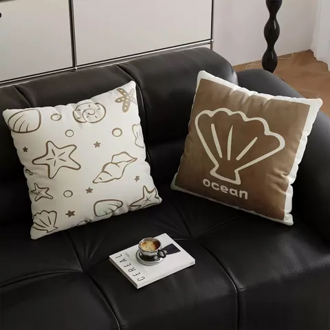 Ins Style Plush Throw Pillow Cover Beach Shell Printed Decorative Cushion Case For Living Room Bedroom Sofa Home Decor