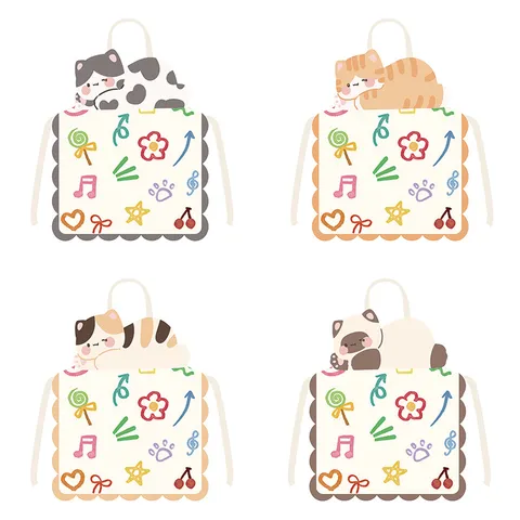 Süße Cartoon Katze Druck Polyester Schürze Kinder Und Erwachsene Küche Kochen Reinigung Schmutzabweisende Arbeitskleidung Chefschürze