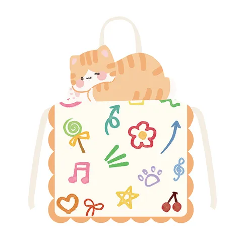 Süße Cartoon Katze Druck Polyester Schürze Kinder Und Erwachsene Küche Kochen Reinigung Schmutzabweisende Arbeitskleidung Chefschürze