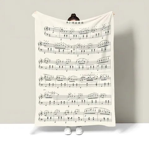 Vintage Sheet Music Pattern Flannel Blanket Soft Warm Cozy Throw Blanket For Living Room And Bedroom Bedding