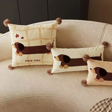 Grazioso Cuscino Decorativo per Divano con Federa in Peluche Cartoon Bassotto