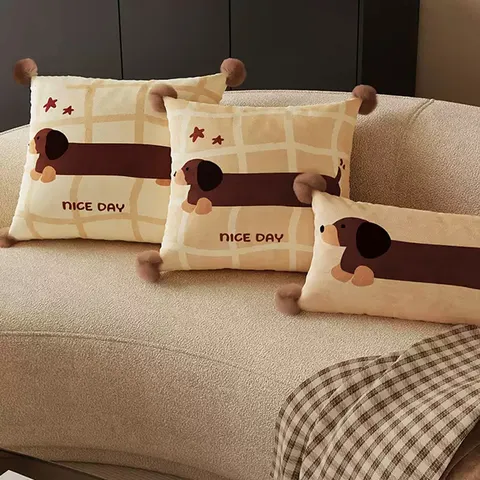 Grazioso Cuscino Decorativo per Divano con Federa in Peluche Cartoon Bassotto