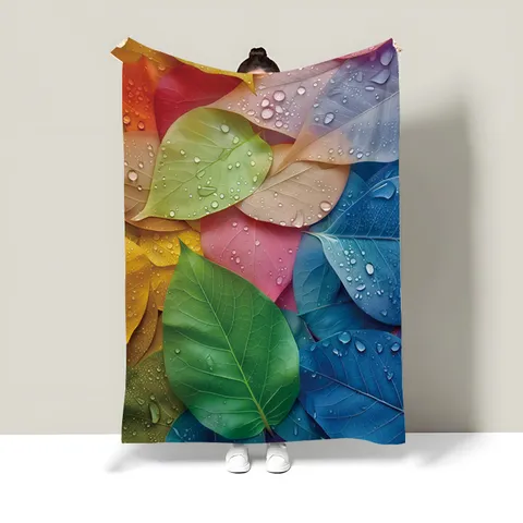 Colorful Leaf Printed Flannel Blanket Soft Comfortable Lightweight Throw Blanket For Office Dormitory All Season Home Decor