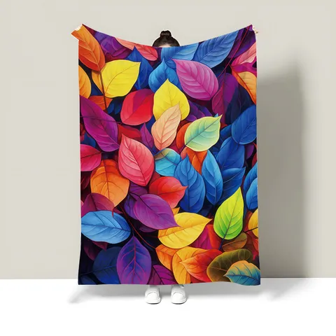 Colorful Leaf Printed Flannel Blanket Soft Comfortable Lightweight Throw Blanket For Office Dormitory All Season Home Decor