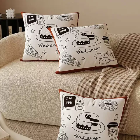 Retro Bäckerei Stil Brot und Kaffee Muster Plüsch Kissenbezug und Kissen Für Wohnzimmer Schlafzimmer Sofa