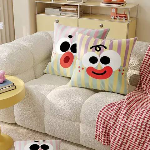 Federa per Cuscino Decorativo con Espressione Divertente di Cartoon Federa a Righe Per Soggiorno Camera da Letto Divano Ufficio