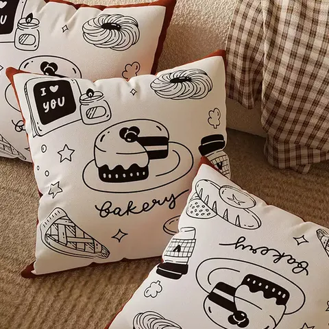 Retro Bäckerei Stil Brot und Kaffee Muster Plüsch Kissenbezug und Kissen Für Wohnzimmer Schlafzimmer Sofa