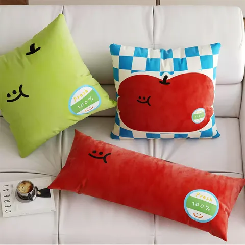 Housse de Coussin Décorative Imprimée de Dessins Animés de Fruits Dopamine Mignons Housse de Coussin de Canapé en Peluche Douce pour Salon Chambre