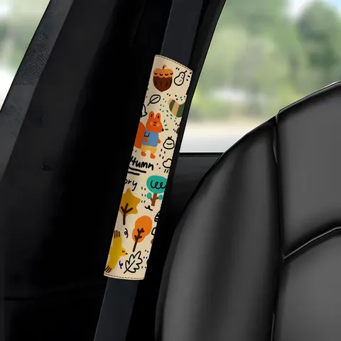 Creative Car Seat Belt Shoulder Pads Soft Polyester Autumn Illustration Design Automotive Interior Decorative Protective Covers