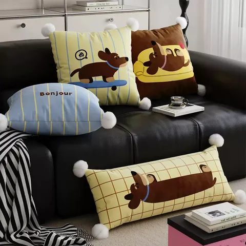 Fodera per Cuscino Bassotto Cartoon Carino Peluche Divano Fodera Decorativa Stampa Animale per Soggiorno