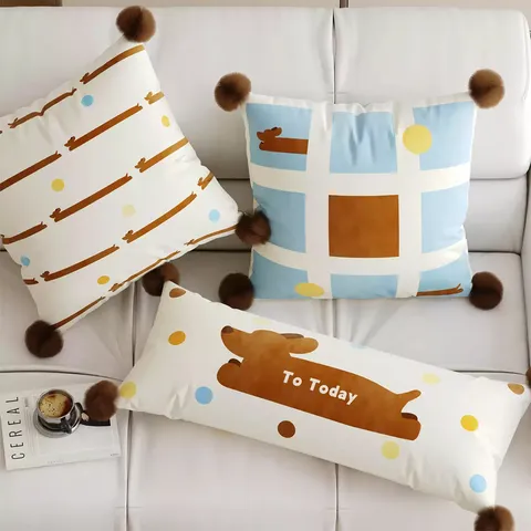 Fodera per Cuscino Stampa Bassotto Astratto Fodera per Cuscino Decorativa con Pompon per Soggiorno Divano Letto Decorazioni