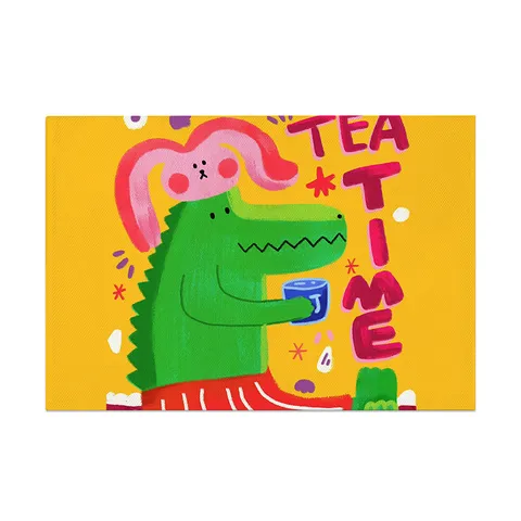 Cartoon Printed Crocodile Rabbit Heat Insulation Mat Cotton Linen Non Slip Dining Table Placemat Coaster Pot Holder