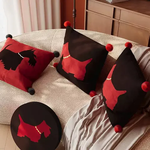 Fundas de Cojín Decorativas de Peluche con Patrón de Perro Lindos Pompones Fundas de Almohada para Sala de Estar Sofá Decoración del Hogar
