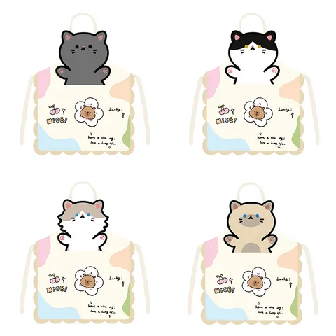 Delantal Sin Mangas Estampado de Cabeza de Gato Impermeable Antimanchas Cocina Pintura Babero Para Adultos Niños