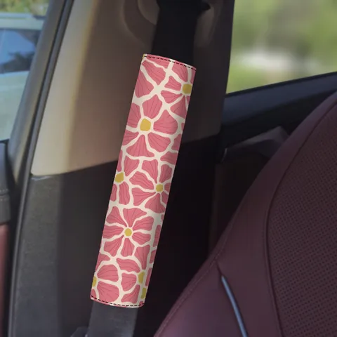 Niche Floral Oil Painting Style Car Seat Belt Shoulder Pad Cute Protective Cover Interior Decoration Accessories