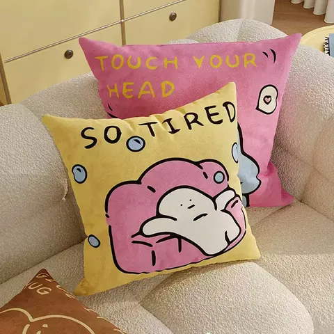 Fodera per Cuscino in Peluche con Cartone Animato Stile Ins Stampa di Lettere per Soggiorno Camera da Letto Divano Decorazioni