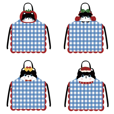 Tablier Bavette Sans Manches Dessin Animé Chat de Noël Cuisine Cuisson Nettoyage Maison