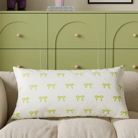 Retro Plaid Bowknot Throw Pillow Cover Living Room Sofa Decorative Rectangular Plush Printed Cushion Case