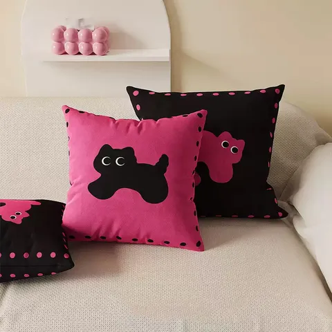 Cute Cartoon Cat Print Throw Pillow Cover Soft Plush Cushion Case For Sofa Living Room Car Bedside Home Decor