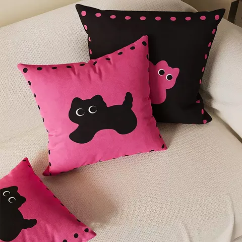 Cute Cartoon Cat Print Throw Pillow Cover Soft Plush Cushion Case For Sofa Living Room Car Bedside Home Decor
