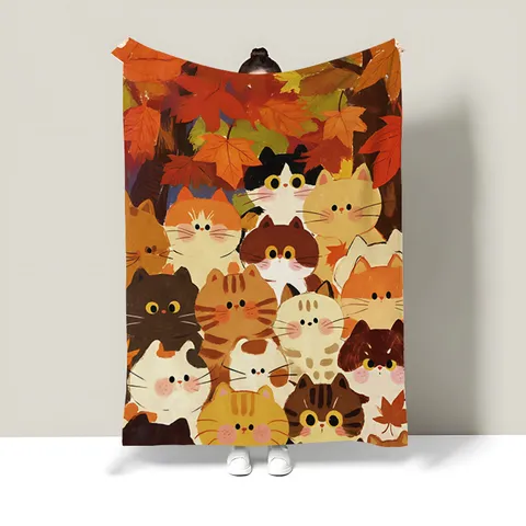 Cute Cartoon Cats Flannel Blanket Abstract Oil Painting Soft Throw Blanket For Dormitory Bed Sofa Air Conditioning