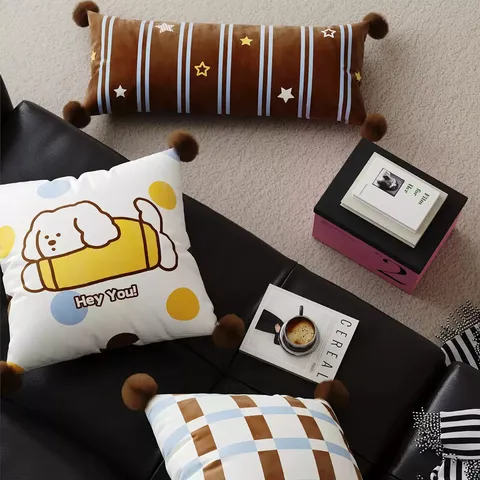 Funda de Cojín Decorativa Estética con Diseño de Perro de Dibujos Animados Marrón para Sala de Estar Sofá