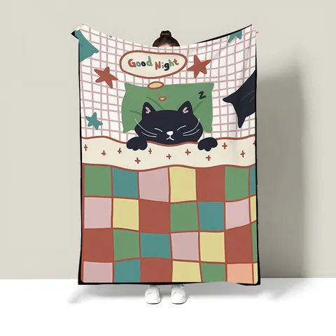 American Style Cartoon Print Flannel Blanket Soft Warm Fleece Throw For Sofa Bed Office Nap Travel Home Decor