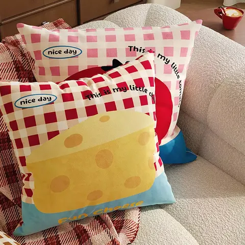 Ins Cute Fruit Cheese Avocado Tomato Pattern Plush Throw Pillowcase Soft Decorative Cushion Cover For Sofa Bed Living Room