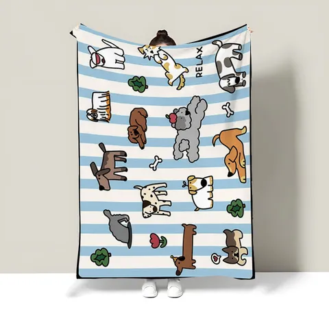Cartoon Printed Flannel Blanket Cute Animal Pattern Soft Warm Throw Blanket For Office Nap Sofa Bed Travel Home
