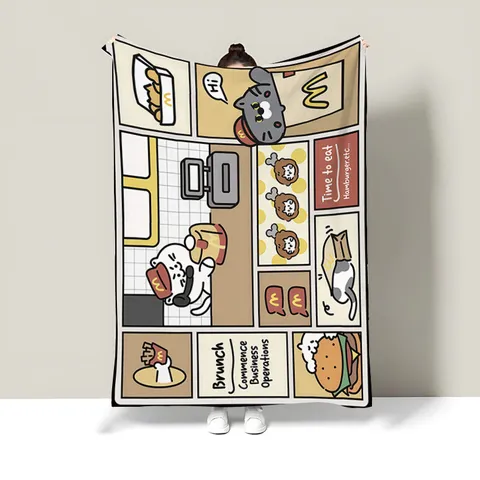 Cartoon Printed Flannel Blanket Cute Animal Pattern Soft Warm Throw Blanket For Office Nap Sofa Bed Travel Home