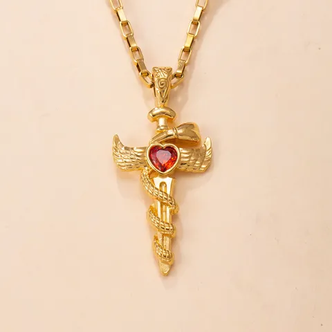 Stainless Steel Gothic Snake Wrapped Cross Heart Rhinestone Pendant Vintage Punk Jewelry Pendant Only For Necklaces DIY