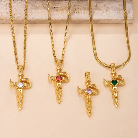 Stainless Steel Gothic Snake Wrapped Cross Heart Rhinestone Pendant Vintage Punk Jewelry Pendant Only For Necklaces DIY