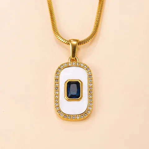 Leicht Luxus Mode Edelstahl Quadratisch Edelstein Anhänger Schick Geometrisch Strass Charm Damen Schmuck Zubehör