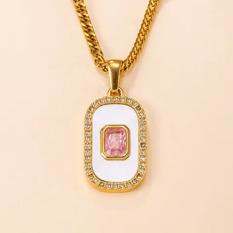 Leicht Luxus Mode Edelstahl Quadratisch Edelstein Anhänger Schick Geometrisch Strass Charm Damen Schmuck Zubehör