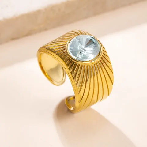 Anillo de Acero Inoxidable de Moda Anillo de Strass de Fundición de Gama Alta Bañado en Oro Circonita Joya de Dedo de Acero de Titanio