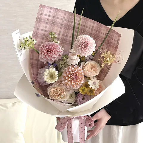 Carta da Imballaggio per Fiori a Righe a Quadretti Carta Kraft Inspessita Materiale da Imballaggio per Bouquet per San Valentino Festa della Mamma e del Maestro Matrimonio