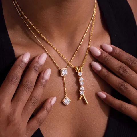 Minimalist Stainless Steel Zirconia Geometric Y-Shaped Long Necklace Gold Rhinestone Jewelry For Women