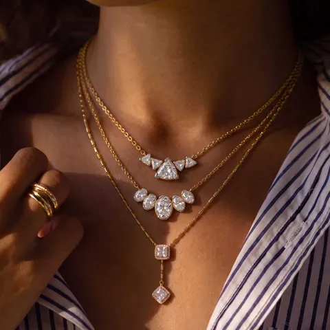 Minimalist Stainless Steel Zirconia Geometric Y-Shaped Long Necklace Gold Rhinestone Jewelry For Women