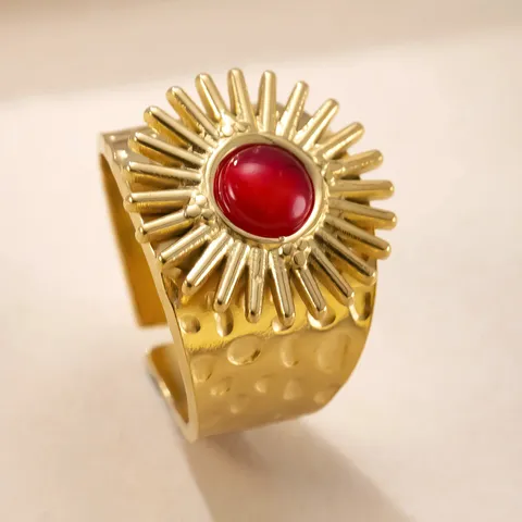 Vintage Edelstahl Open Ring Für Damen Vergoldet Sonnenblumen Katzenaugenstein Mode Fingerring Schmuck
