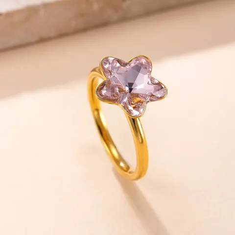 Anillo Minimalista de Acero Inoxidable con Pentagrama y Zirconia Moda Lujo Ligero Anillo de Dedo de Acero de Titanio para Mujer Joyería