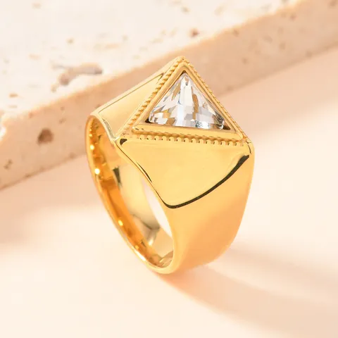 Minimalistisch Edelstahl Dreieck Geometrischer Ring Für Frauen Männer Vergoldet Strass Edelstahlring Modeschmuck