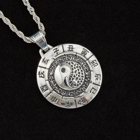 Stainless Steel Tai Chi Bagua Yin Yang Pendant Hip Hop Retro Twelve Zodiac Sign Charm Pendant Only Without Chain For Men Women