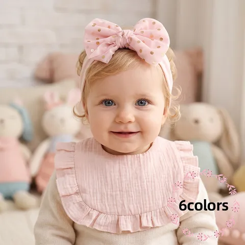 Set Fascia per Capelli E Bavaglino per Neonati con Fiocco in Poliestere Accessori per Capelli Traspirante Morbido per Bambini