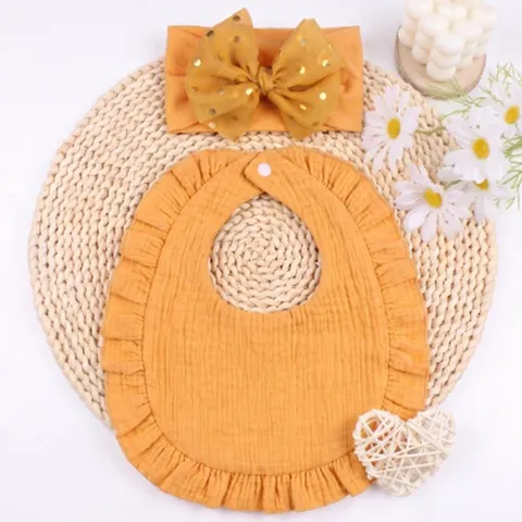Set Fascia per Capelli E Bavaglino per Neonati con Fiocco in Poliestere Accessori per Capelli Traspirante Morbido per Bambini